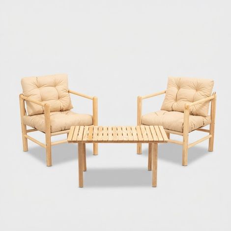 Ensemble salon de jardin en bois avec table basse Elvar - Crème (1/4)