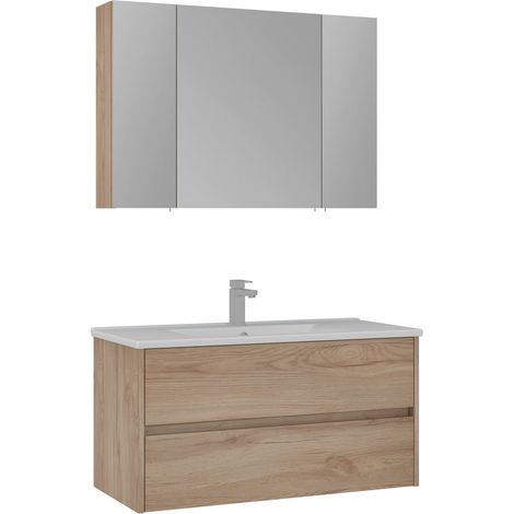 Meuble avec simple vasque et miroir "Side 100 v3" - 100 x 16 x 52 cm - Oak (1/3)
