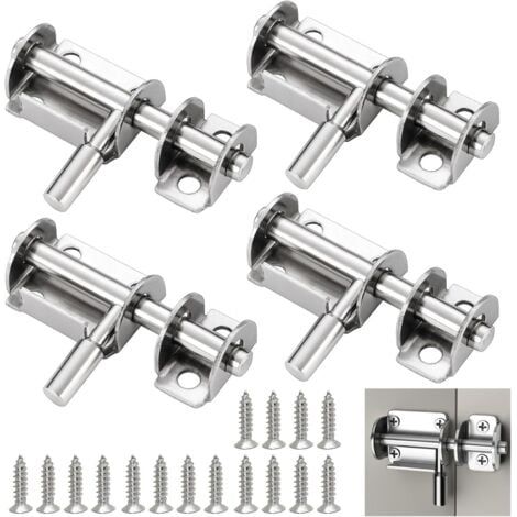 4 Pièces Verrou Targette de Porte, AcierInoxydable Loquet de Porte Coulissant Boulon de Porte Loquet Verrou de Porte Avec Vis, Serrure à Loquet pour Salle de Bain, Toilettes, Jardin, Abri de Jardin (1/5)
