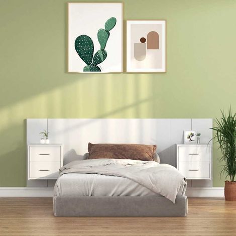 Tête de lit avec 2 tables de chevet murales blanc en bois d’ingénierie 120 x 80 cm - PANGIVO (1/5)