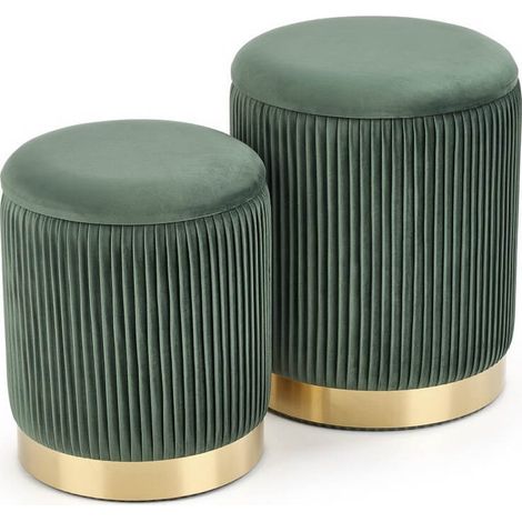 Poufs gigognes en velours plissé vert foncé avec socle en métal doré PLEATS (1/5)