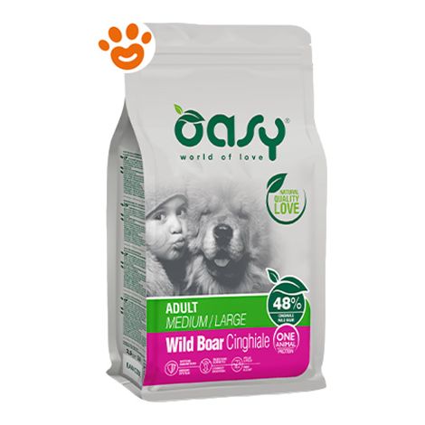 Oasy Dog Adult Medium/Large Monoproteico Cinghiale - Sacco 2,5 Kg - Cibo Secco Cani