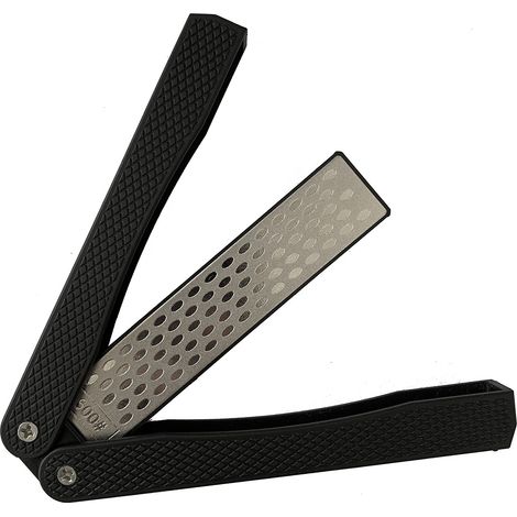 Affûteur de couteaux diamant pliable (lot de 2) — Pierre à aiguiser portable pour couteaux de cuisine et usage extérieur — Affûte les couteaux en un éclair (Noir + Orange) (1/5)