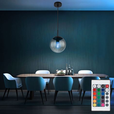 Hängeleuchte dimmbar mit Fernbedienung Pendelleuchte Esstisch Rauchglas Hängelampe Glas Retro, RGB Farbwechsel, Sternen-Effekt, 8,5W 806lm warmweiß, DxH 20x120 cm