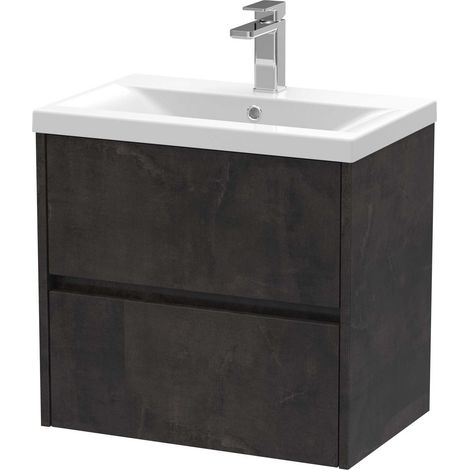 Nuie Havana Matt Metallic Slate 600mm Wall Hung 2 Drawer Vanity Unit and Mid Edge Ceramic Basin - HAV2604A (1/4)