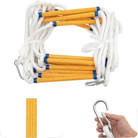 Escalera de emergencia ignífuga, 10 m de largo, capacidad de carga de 200 kg, incluye 2 ganchos. (1/5)