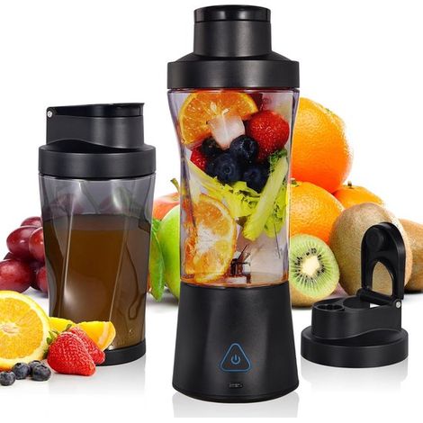 Licuadora personal de 710 ml (24 oz) para batidos y smoothies, Libre de BPA, Recargable por USB, C, Con 6 cuchillas afiladas, Color negro (1/5)