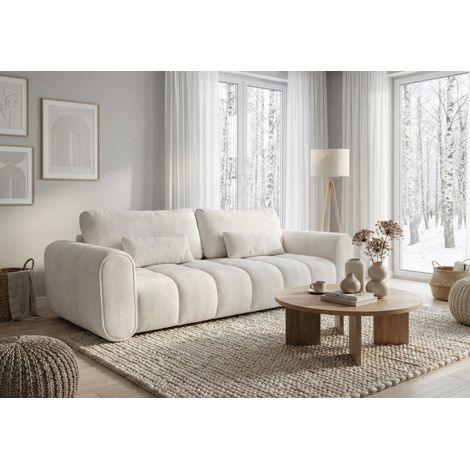 Canapé convertible 3 places effet nuage SOLINIA en tissu beige sans bois (1/4)