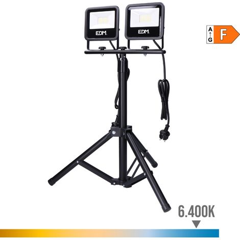 Foco proyector LED con trípode, 2x30W, 2x2370lm, 6400K, luz fría, Black Series EDM 70414 (1/5)