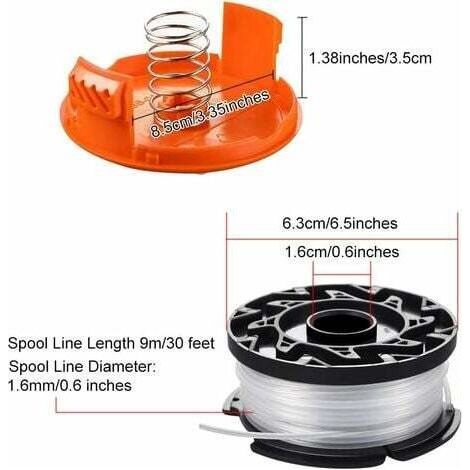 2 Pièces Bobine de Rechange de Tondeuse à Gazon en Nylon Bobine de Fil Debroussailleuse avec 1 Paquet Capuchon 1 Ressort Bobines de Remplacement de Trimmer pour Black Decker AF-100-3ZP