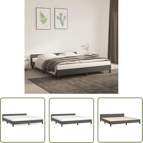 The Living Store Cadre de lit sans matelas gris foncé 160x200 cm velours - Cadre De Lit - Lit Double - Lit Velours - Literie - Meuble Chambre (1/5)