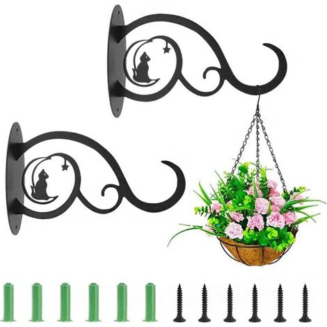 Portavasi da balcone a parete (2 pezzi), gancio in ferro battuto, cestino sospeso, portavasi da parete per decorazioni da esterno