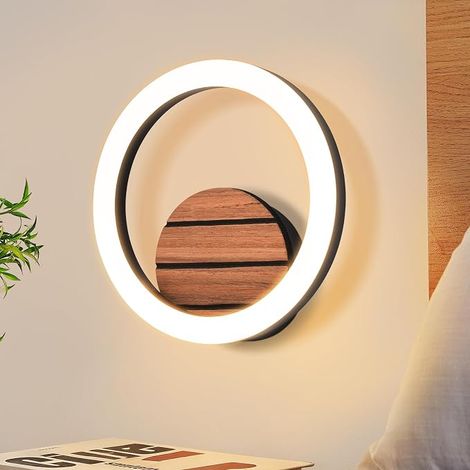 GBLY LED Lámpara de Pared Interior Aplique Lámpara Pasillo 20CM Diseño Moderno Pequeño Pasillo 3000K Blanco Cálido Lámpara Cocina Redonda 6W Indirecta Lámpara Escalera Imitación Madera Lámpara Dormito (1/5)