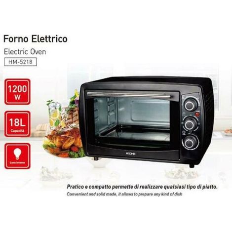 Forno Fornetto Elettrico 1200 Watt 18 Litri Luce Interna Timer E Termostato