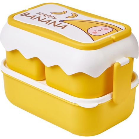 Fiambrera infantil portátil con compartimentos - Bonita fiambrera escolar amarilla apta para microondas (1/4)