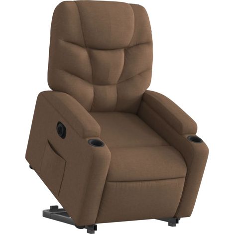 Poltrona relax TV con comodissima funzione di sollevamento elettrico in tessuto marrone DEC028438