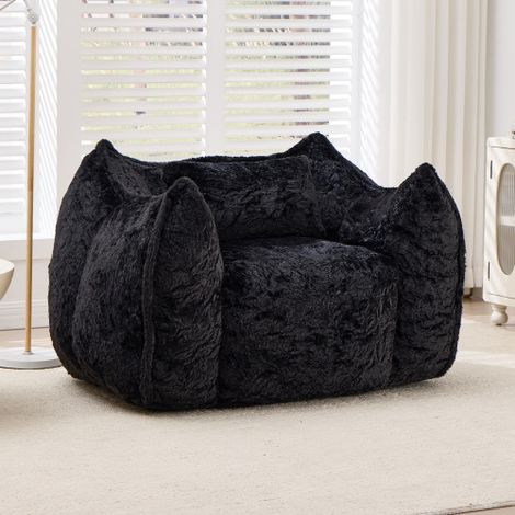 Pouf géant avec coussin, grand pouf confortable pour adultes et enfants, canapé de sol en fausse fourrure pour salon, chambre ou appartement, noir, livraison sur place. (1/5)