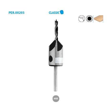 Foret hélicoïdal + Fraisoir HSS bois perçage Classic ø 4 Long. 75 Long. Utile 40mm