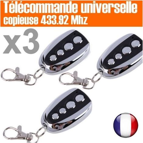 Lot de 3 - Télécommande Universelle Copieuse (433.92 Mhz) Portail Garage Alarme Lumière - Notice FR