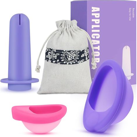 Dischi mestruali riutilizzabili, 3 pezzi di dischetti mestruali in silicone morbido e a prova di perdite, set di dischetti mestruali S + L con applicatore, sacchetti per la conservazione, ideali per n