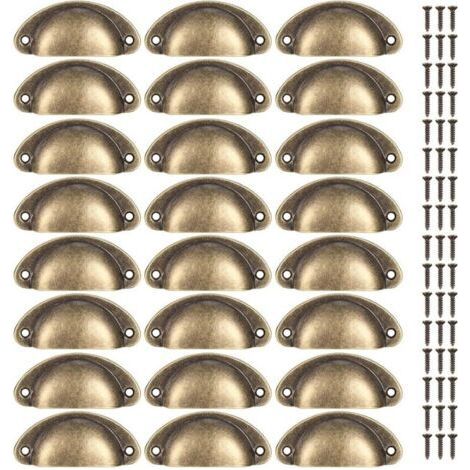 FENOPLASTICALot de 24 poignées coquillage vintage, poignées de tiroir semi-circulaires pour portes, meubles, cuisine, armoires, vis incluses (1/4)