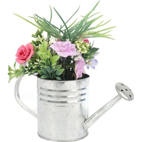 Composition florale printanière violette de Pâques dans un arrosoir - Fleurs artificielles décoratives 20 cm (1/2)