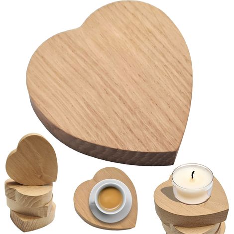Portacandele in legno a forma di cuore, 8 cm, in rovere, 1 pezzo (1/5)