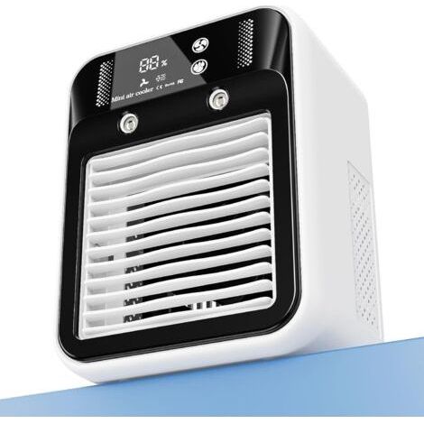 Climatiseur portable, mini ventilateur rechargeable, refroidisseur d'air par évaporation, 2 vitesses, 2 jets d'air froid, affichage numérique, ventilateur portable pour chambre, bureau, camping (1/5)