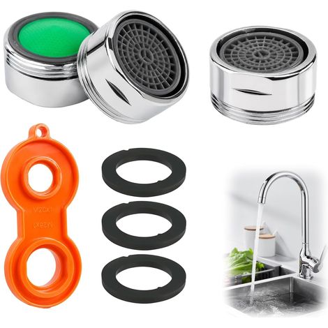 3 Pièces Mousseur Robinet M24 en Laiton, Embout Robinet Cuisine, Économiseur d'Eau pour Robinet, Aérateur à Jet Réglable, Filtre Amovible, Brise-Jet en Acier Inoxydable avec Joints et Clé de Montage (1/5)