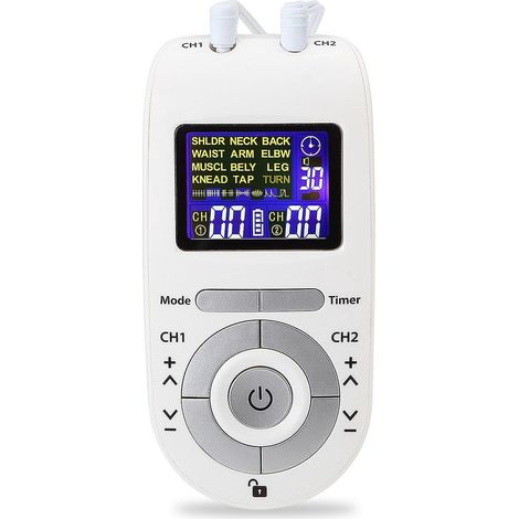 Tragbares Zweikanal-TENS- und EMS-Gerät, pulsierender Muskelstimulator, 12 Massageprogramme, 40 Intensitätsstufen