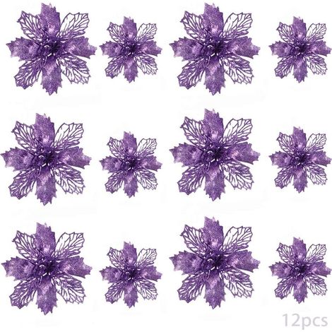 24pcs Weihnachtsblumen,Weihnachtsblumen Deko, Christbaumschmuck Glitter Poinsettia,Glitter Weihnachtsbaum,Künstliche Blumen Weihnachten,Glitter Weihnachten (1/5)