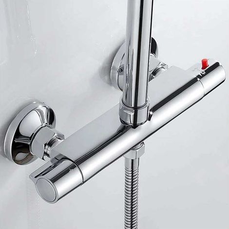 Mitigeur thermostatique de douche à 2 sorties (haut et bas), robinet mitigeur anti-brûlure en laiton chromé pour baignoire de salle de bain