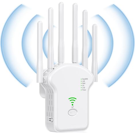 Répéteur WiFi Exterieur Puissant 1200Mbps Répéteur WiFi 6 Antennes, Amplificateur Sans Fil Supporte Jusqu'à 45 Appareils, 2 Ports Ethernet (Blanc) (1/5)