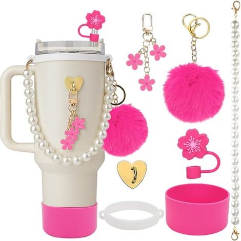 Ensemble d'accessoires pour arrosoir, chaîne de perles, cordelette de transport, chapeau de paille à motif bégonia, manchon en silicone pour tasse et pendentif pompon 2 (1/5)