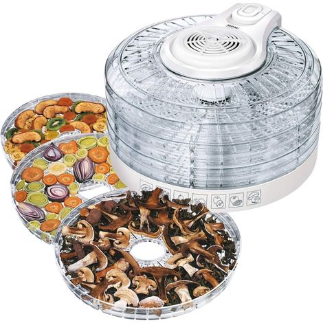 Déshydrateur Alimentaire Électrique, 5 Plateaux 33 cm, sans BPA, 3 Niveaux de Puissance, Sèche Les Fruits, Légumes, Viande, Herbes, 400W, Plastique, Blanc (1/5)