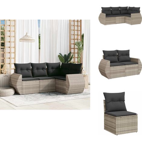 4-tlg. Garten-Sofagarnitur mit Kissen Hellgrau Poly Rattan - Garten Sofagarnitur - Garten Sofagarnituren - Outdoor Sofagarnitur - Sofagarnitur Terrasse (1/5)