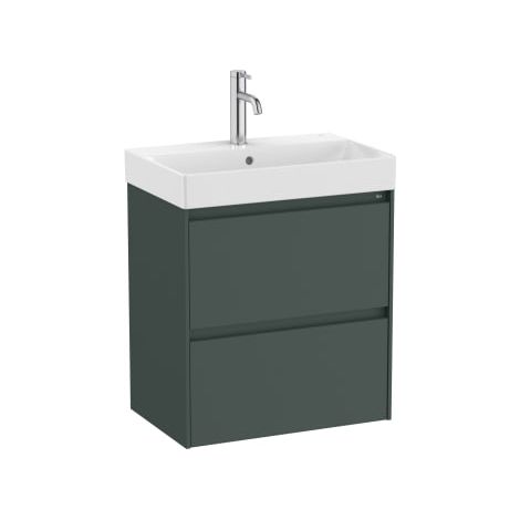 MUEBLE LAVABO BLANCO 550X360 ONA COMPACT 2 CAJONES LED VERDE MATE