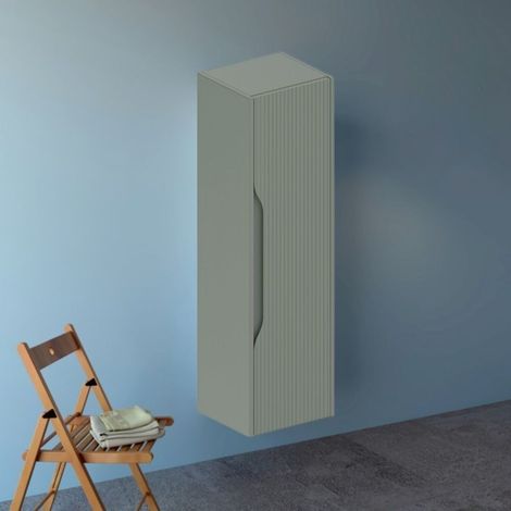 Colonna bagno sospesa Soho 1 anta effetto cannettato colore verde opaco 120x30x35 cm.