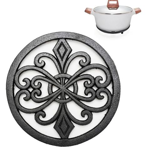 Dessous de Plat Rond en Fonte, Porte-Casserole décoratif pour Table Porte-casserole métallique, protège table des plats chauds, design décoratif (1/5)