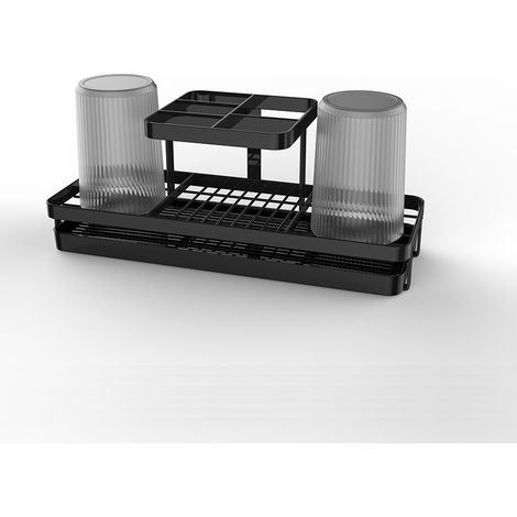 Unterstützung für Zahnbürste im Bad – Multifunktionale Becherhalter mit separatem Bereich für elektrische Zahnbürste, elegantes quadratisches Design, 2 transparente Becher enthalten (schwarze Farbe)