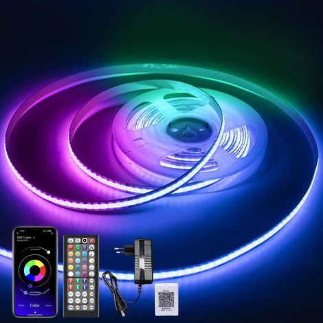 Bande LED - Éclairage LED RGB - Technologie COB - Couleurs impeccables - Intensité variable - Synchronisation musicale - 5 m - Rétroéclairage TV - Noir (1/5)
