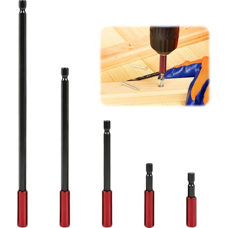5 Pièces Rallonge Embout Visseuse 50/60/100/150/300mm, Rallonge à Embout Hexagonal 1/4 Magnétique, Tige Hexagonale, pour Perceuses, Tournevis y Extensions de Visseuse en Bricolage (1/5)