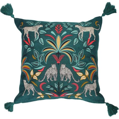 Housse de Coussin Pompons "Malaga" 40x40cm Bleu (1/5)