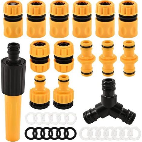 Nécessaire D'arrosage ,Raccord Tuyau pour Extension 13 mm (1/2 Pouce) et 19 mm (3/4 Pouce),Adaptateur Tuyau Arrosage Kit Matériau ABS renforcé avec Filetage (1/4)