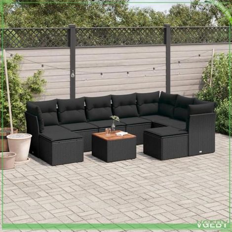 Salon de jardin 10 pièces - FAF7291712422188 - Noir - Résine tressée & structure acier - Rangement sous assise (sacs étanches) (1/5)