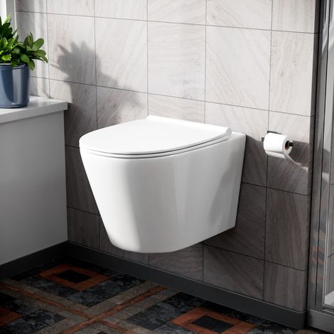 Wila White Rimless Wall Hung Toilet With Ultra Slim Soft Close Seat (1/5)