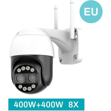 Caméra extérieure IP 8MP 4K WiFi double objectif couleur, vision nocturne, zoom numérique 8X, indice IP66