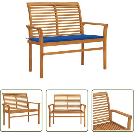 vidaXL Holz Gartenmöbel - Gartenbank mit Königsblauer Auflage 112 cm Massivholz Teak (1/5)
