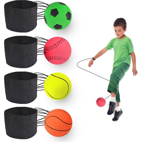 Lot de 4 balles de rééducation pour doigts avec corde élastique, balle rebondissante poignet, exercices de musculation mains et avant-bras, retour automatique, kit fitness portable. (1/5)