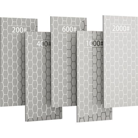 HOXILEELEO - Pierre à aiguiser diamantée, 5 pièces, plaque de surface en nid d'abeille avec base antidérapante pour ciseaux, couteaux, outils d'extérieur de grossier à extra fin 200/400/600/1000/2000 (1/5)